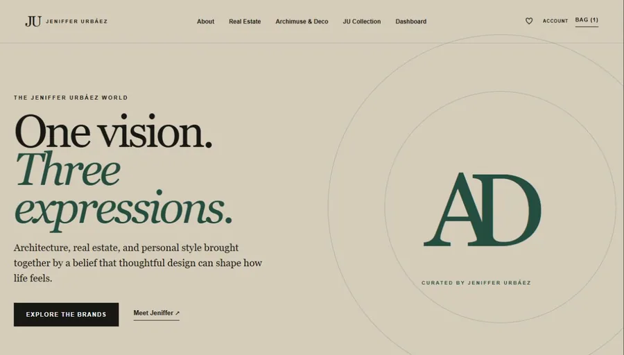 Jeniffer Urbáez website connecting real estate, interiors and a lifestyle collection